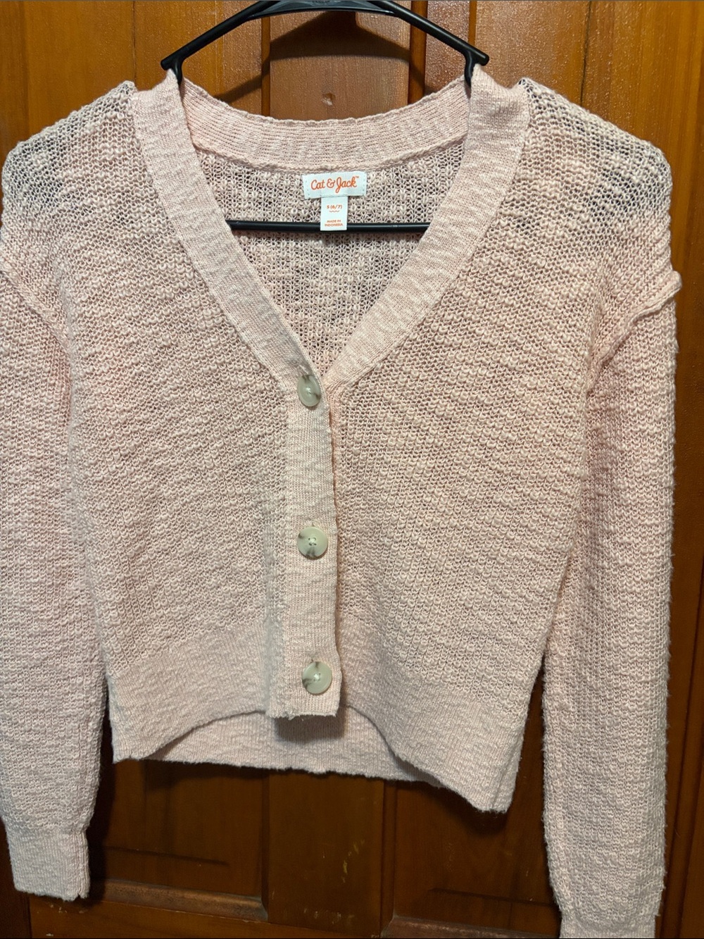 Girls Cat & Jack Light Pink Knit V‑Neck Button Cardigan
